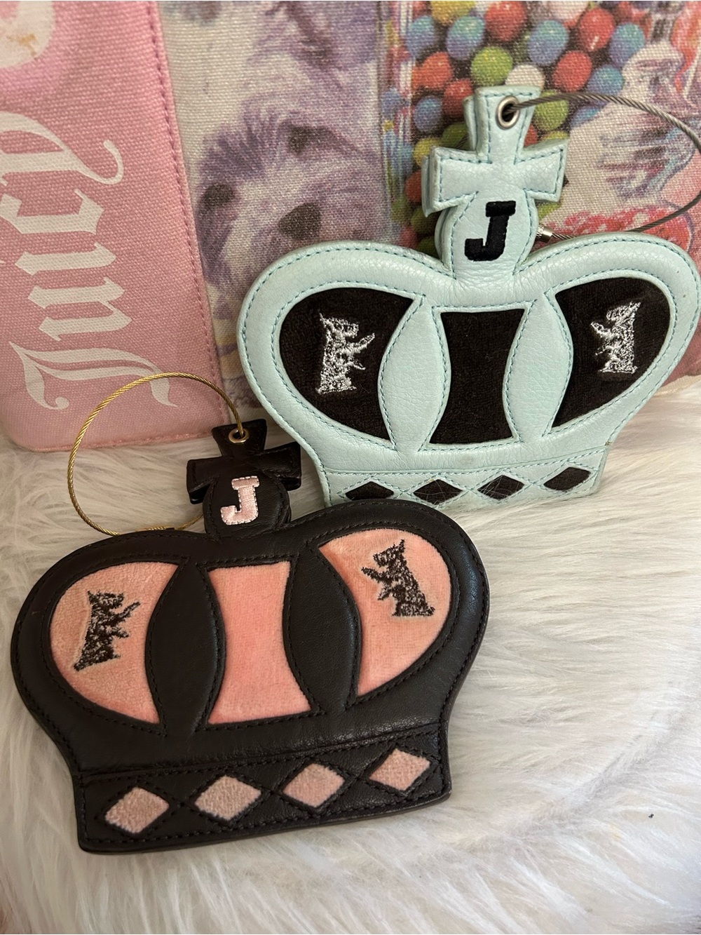 Rare Vintage Juicy Couture Set Of 2 Crown Shaped Scottie Dog Luggage Tags